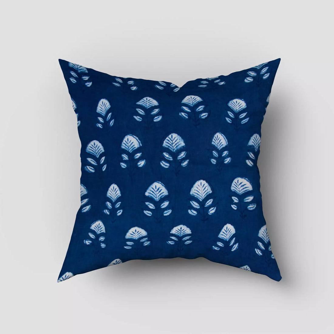 Indigo Hand Block Printed Floral Cushion Cover