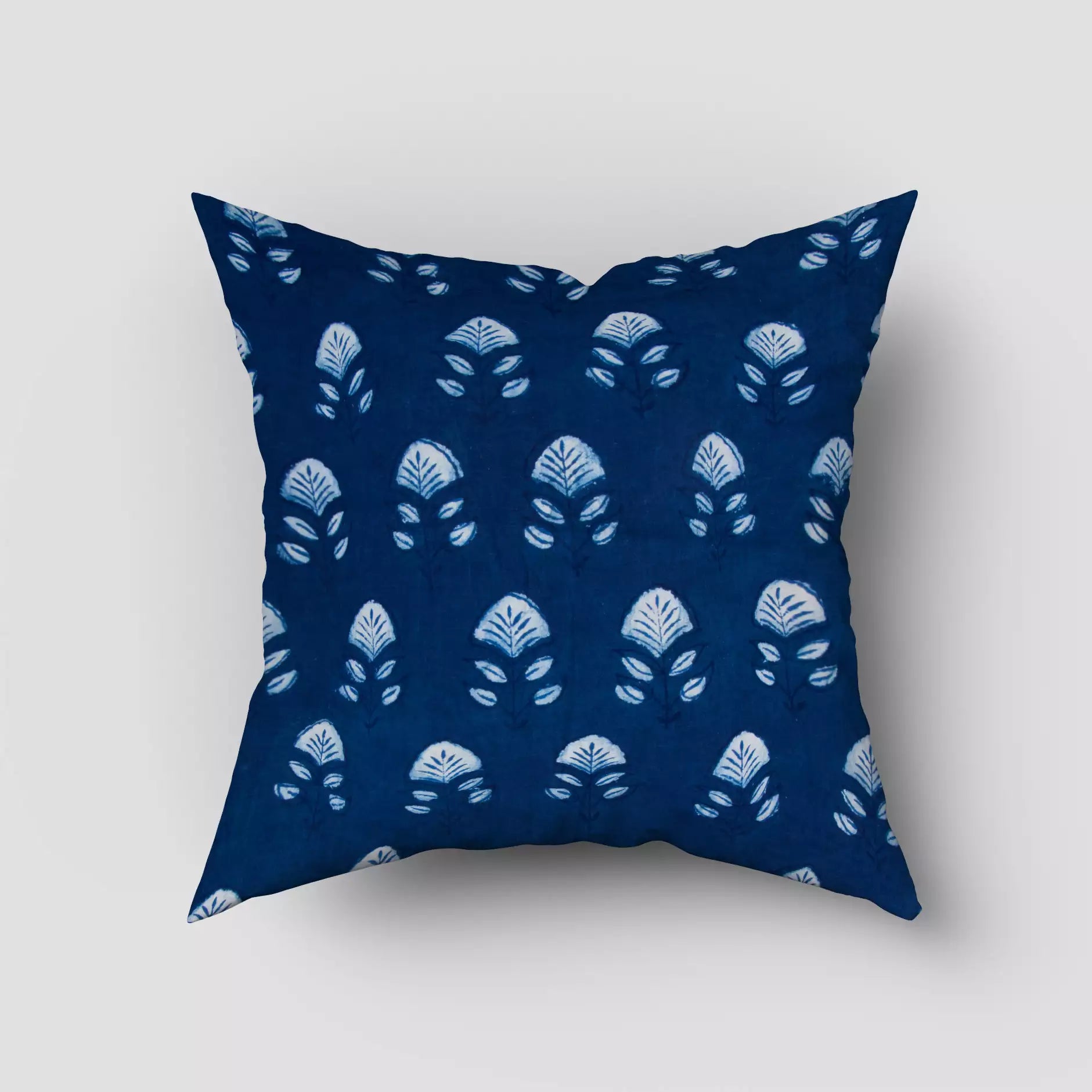 Indigo Hand Block Printed Floral Cushion Cover 
