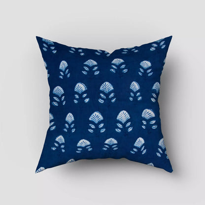 Indigo Hand Block Printed Floral Cushion Cover 
