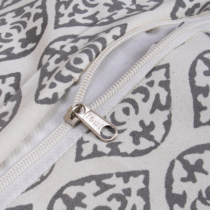 Grey Leaf Hand Block Printed Cotton Cushion Cover