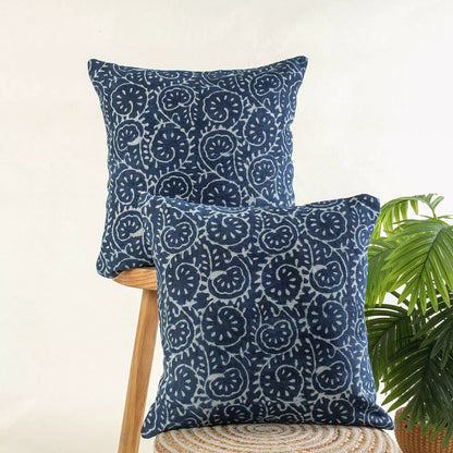 Blue Hand Block Printed Canvas Bed Cushion Cover