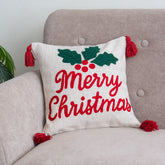 Merry Christmas Tufted Cushion Cover with Tassels Set of 2