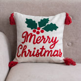 Merry Christmas Tufted Cushion Cover with Tassels Set of 2