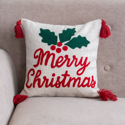 Merry Christmas Tufted Cushion Cover with Tassels Set of 2