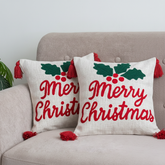 Merry Christmas Tufted Cushion Cover with Tassels Set of 2