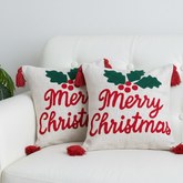 Merry Christmas Tufted Cushion Cover with Tassels Set of 2