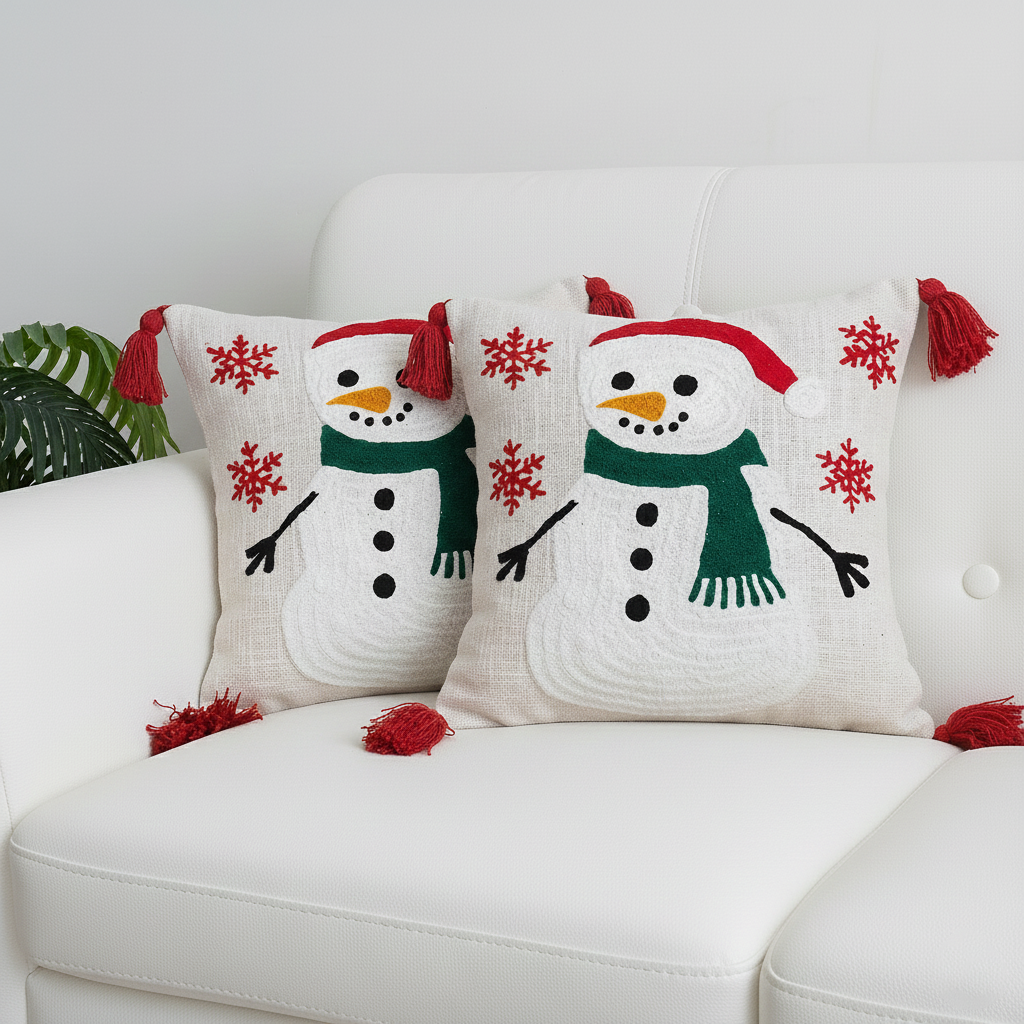 Snowman Christmas Tufted Cushion Cover
