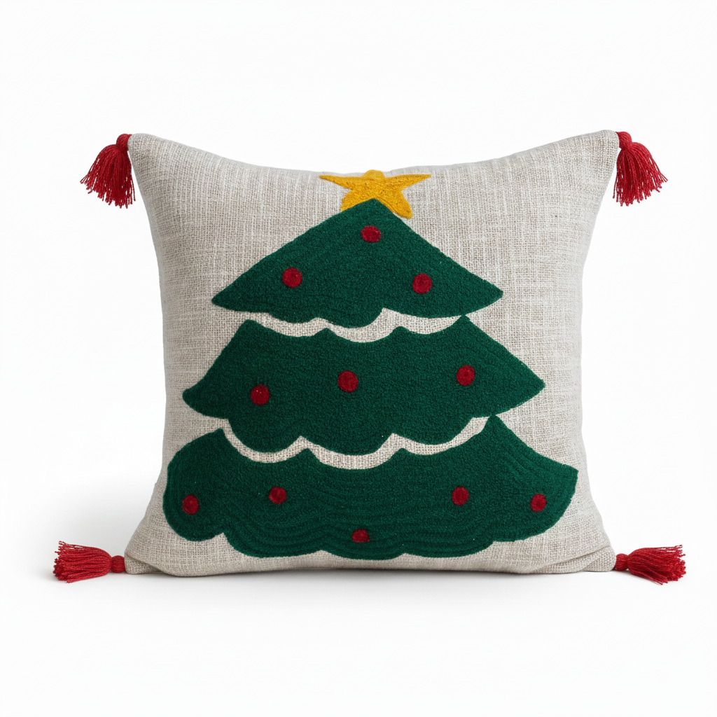 Christmas Tree Tufted Cushion Cover with Star
