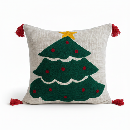 Christmas Tree Tufted Cushion Cover with Star