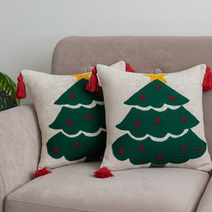 Christmas Tree Tufted Cushion Cover with Star