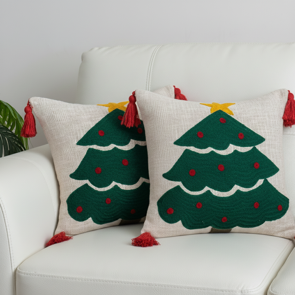 Christmas Tree Tufted Cushion Cover with Star