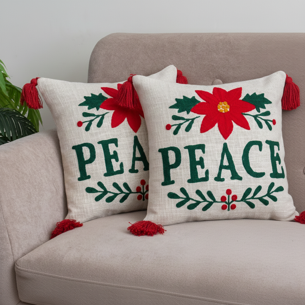 Tufted Cushion Cover for Christmas Set of 2