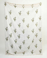 Cactus Hand Block Throw Blanket - Sage Green Desert Decor