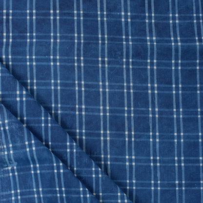 Check Printed Indigo Organic Natural Cotton Fabric