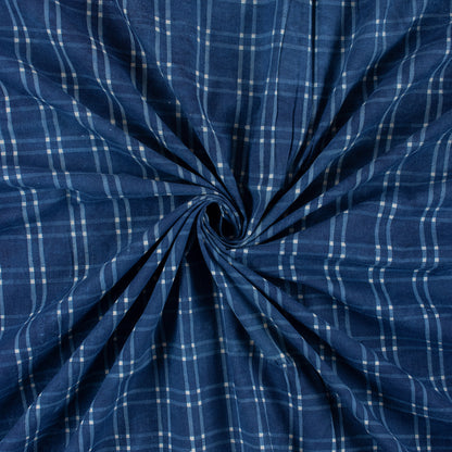 Check Printed Indigo Organic Natural Cotton Fabric