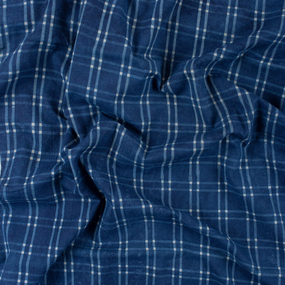 Check Printed Indigo Organic Natural Cotton Fabric