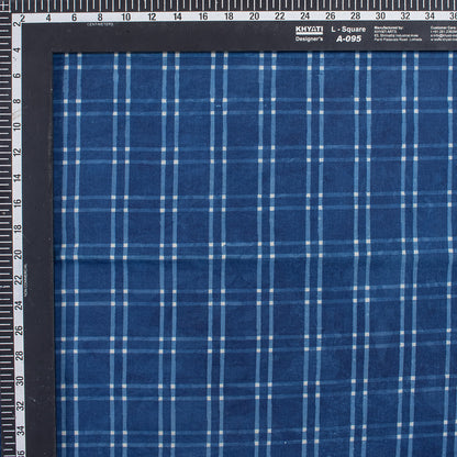 Check Printed Indigo Organic Natural Cotton Fabric