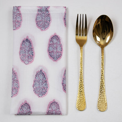 Christmas Decor Pink Booti Hand Printed Cotton Napkin