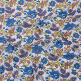 Classic Blue Floral Hand Block Printed Cotton Fabric