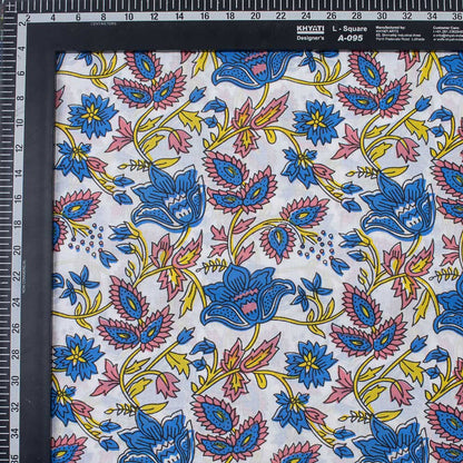 Classic Blue Floral Hand Block Printed Cotton Fabric