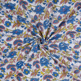 Classic Blue Floral Hand Block Printed Cotton Fabric