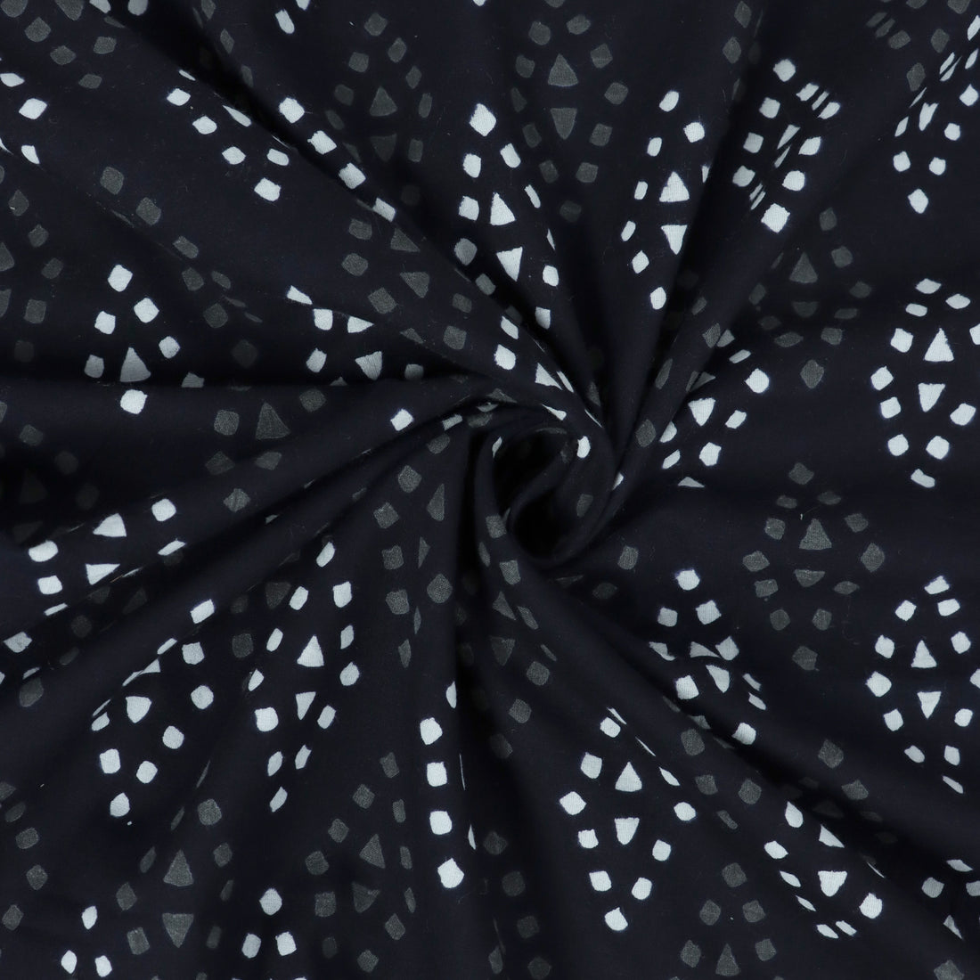 Cotton Hand Block Printed Black &amp; White Fabric