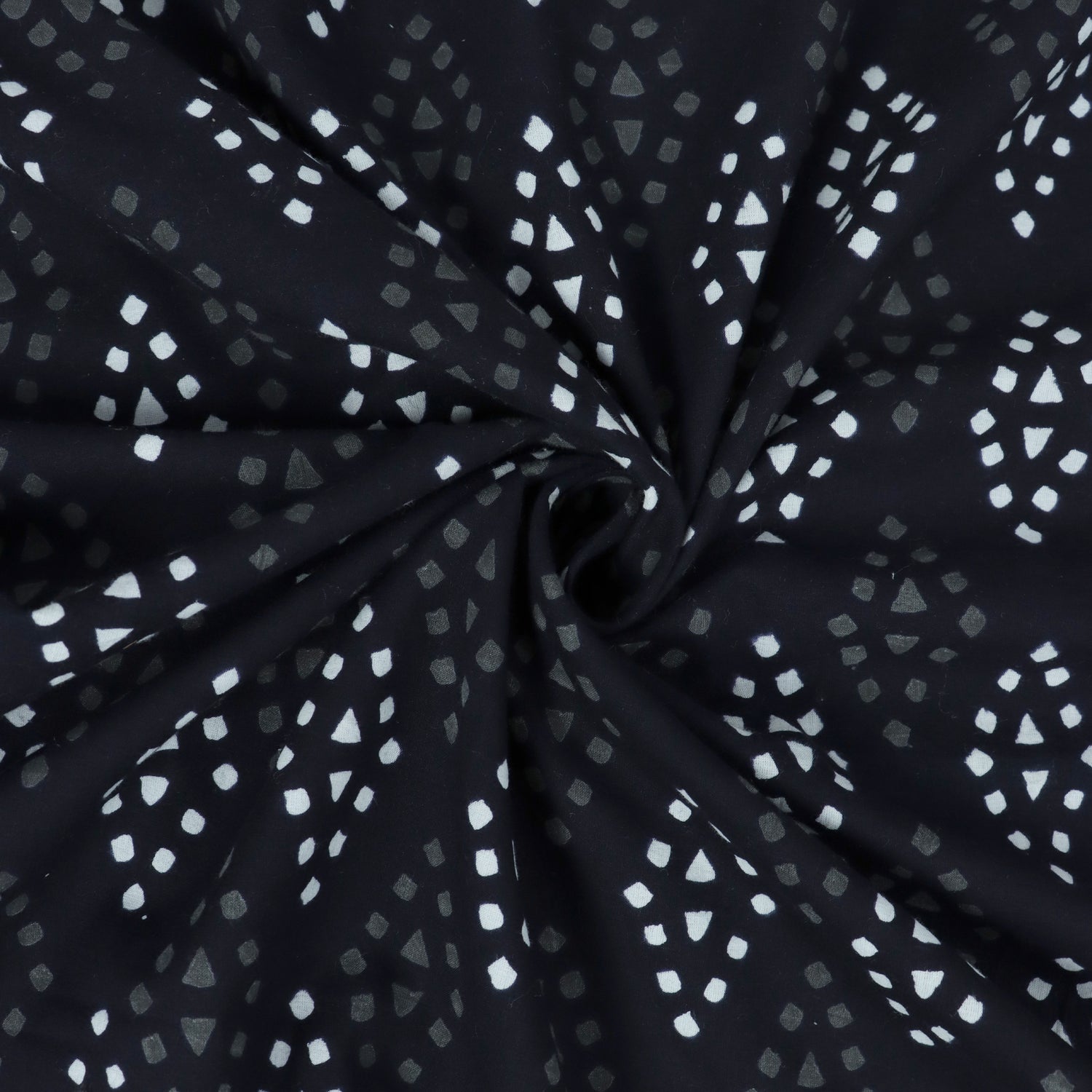 Cotton Hand Block Printed Black &amp; White Fabric