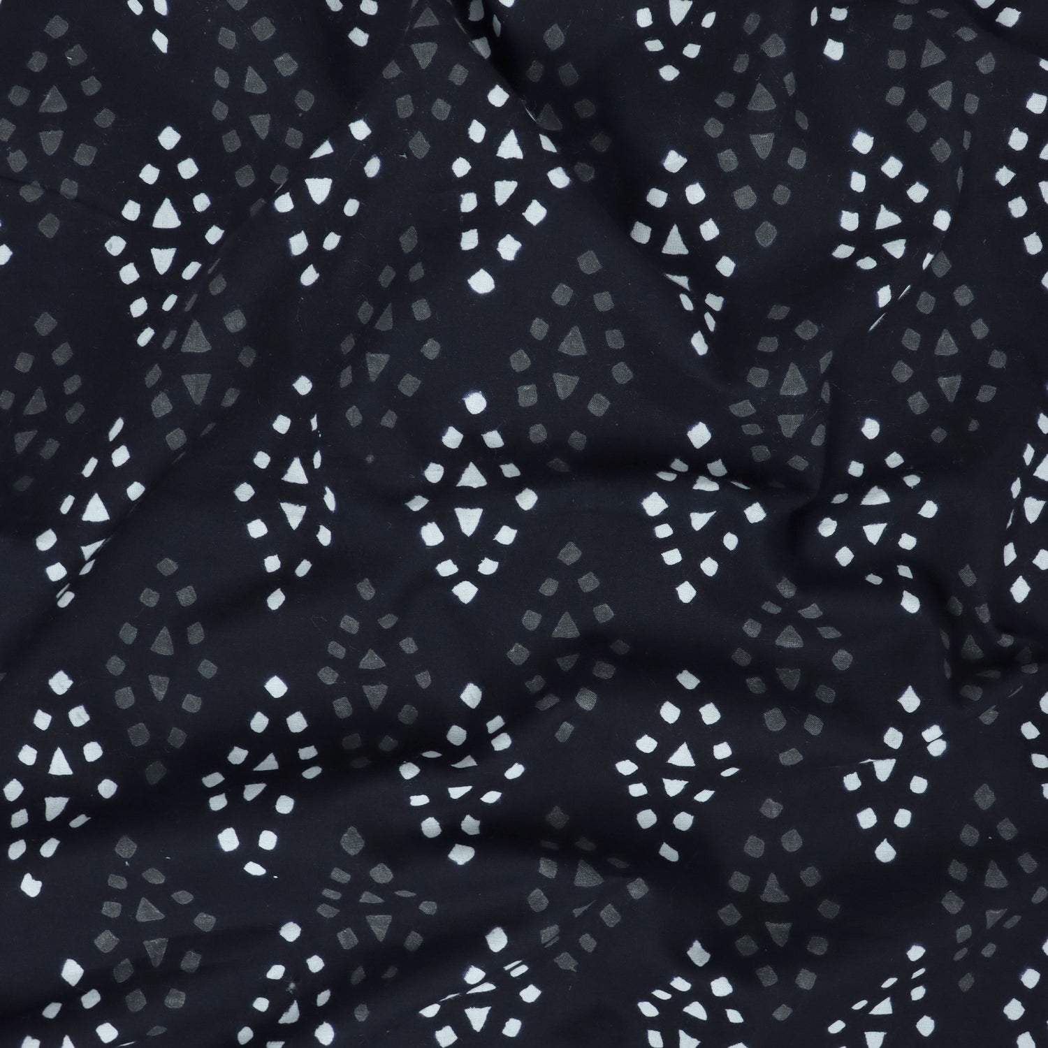 Cotton Hand Block Printed Black &amp; White Fabric