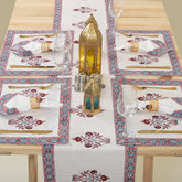 vCotton Hand Block Printed Floral Table Runner Set
