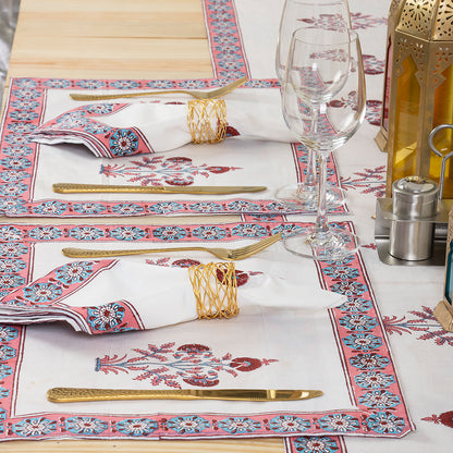 Cotton Hand Block Printed Floral Table Runner Set