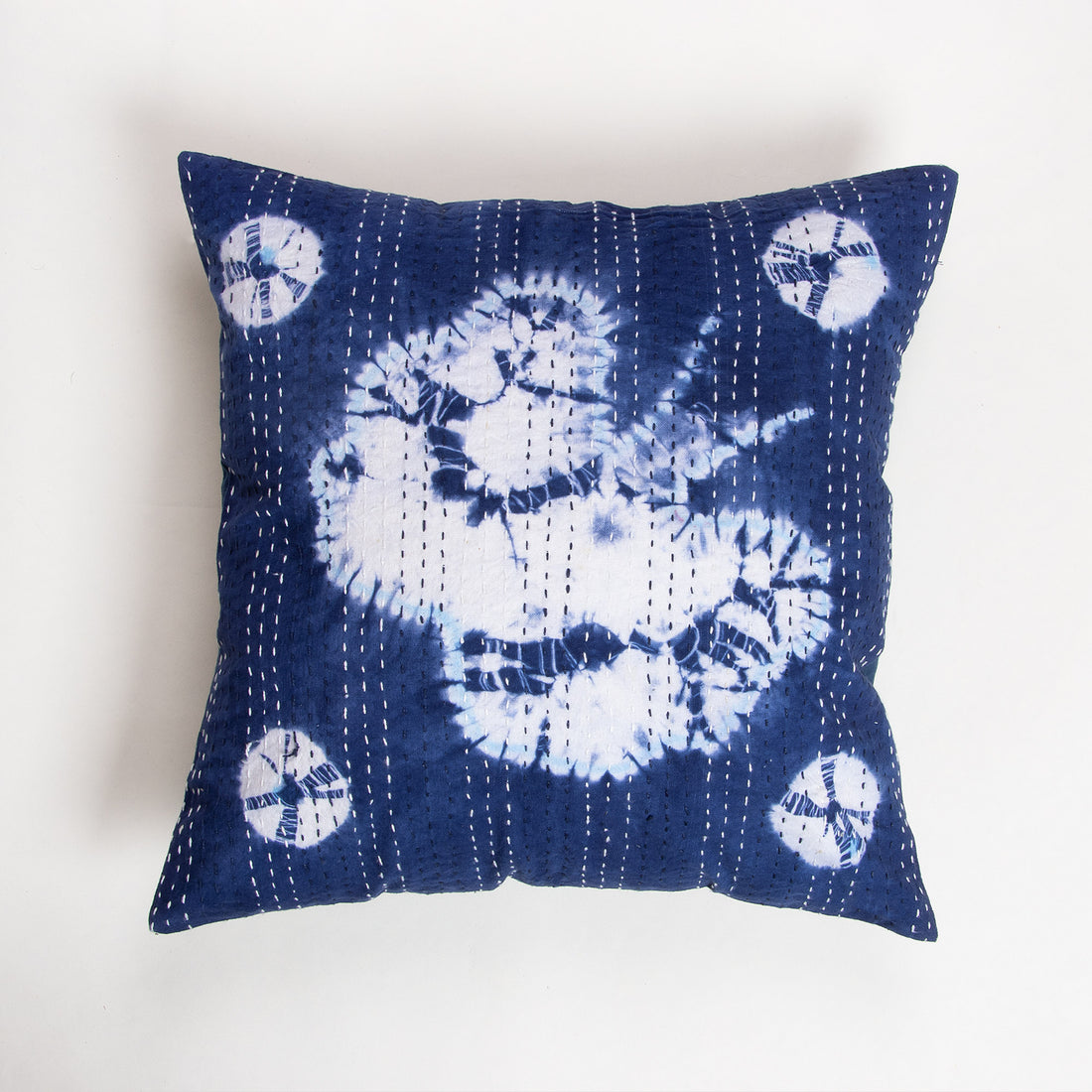 Cotton Kantha Cushion Cover - Blue Tie Dye