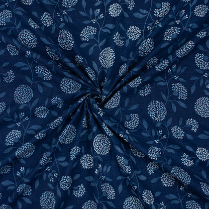 Cotton Material Indigo Floral Print Fabric