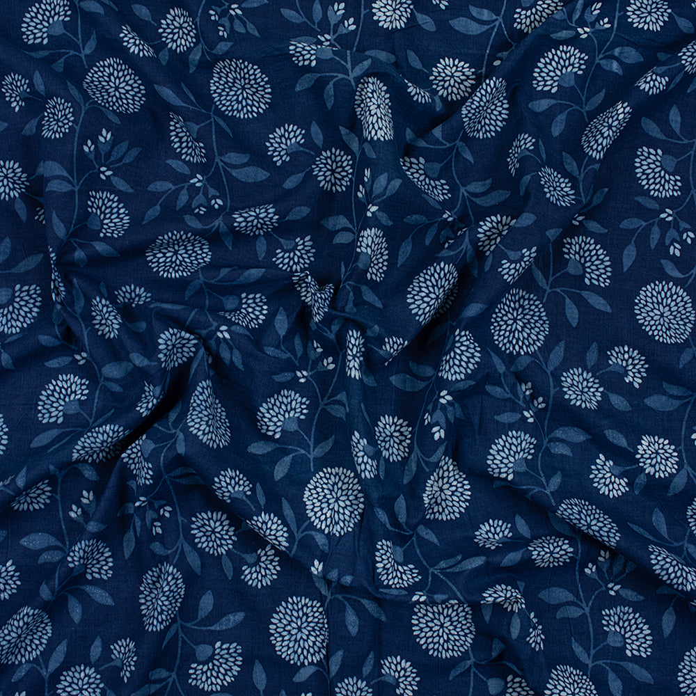 Cotton Material Indigo Floral Print Fabric