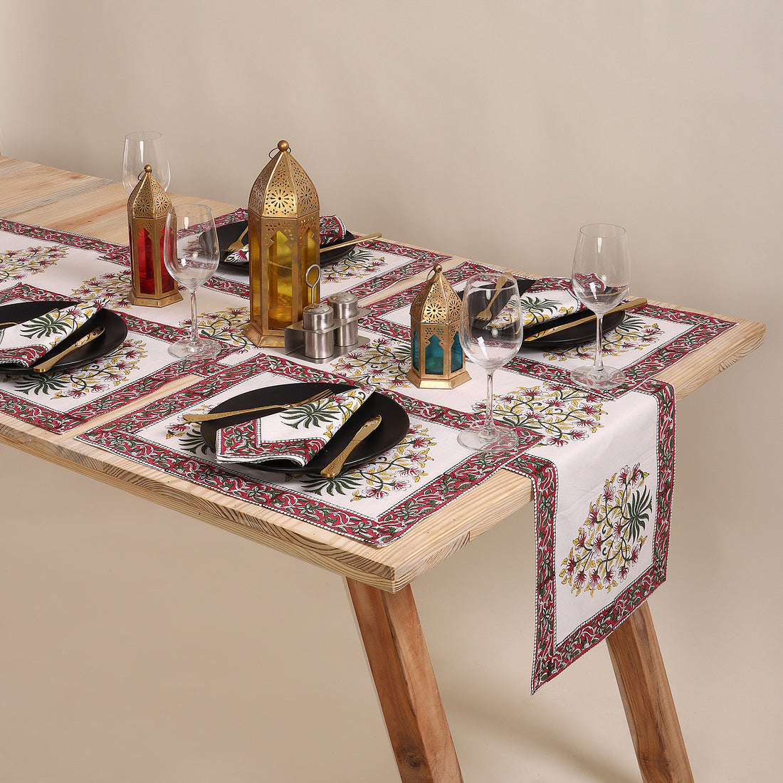 Cotton Modern Table Runner Floral Hand Block Printed