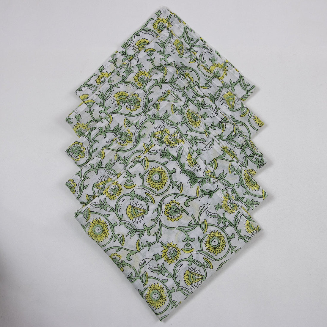 Cotton Napkins Indian Block Printed Green Floral Handmade