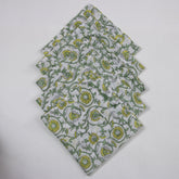 Cotton Napkins Indian Block Printed Green Floral Handmade
