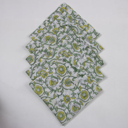 Cotton Napkins Indian Block Printed Green Floral Handmade