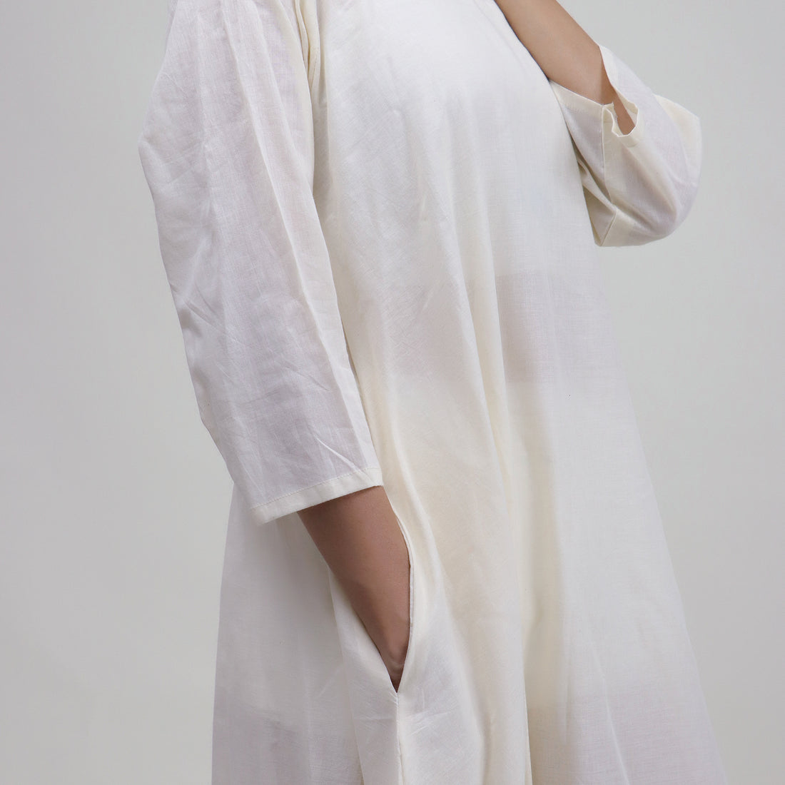 Cotton Natural Hand Dyed Solid White Kaftan Dress