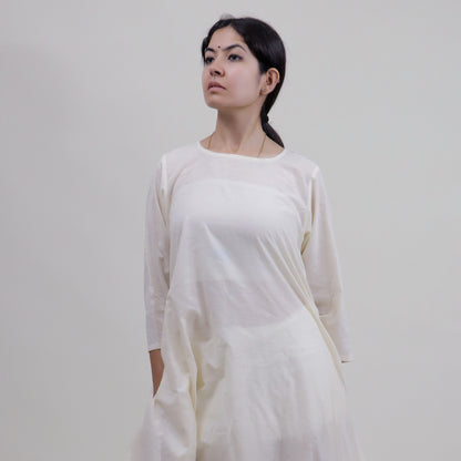 Cotton Natural Hand Dyed Solid White Kaftan Dress