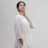 Cotton Natural Hand Dyed Solid White Kaftan Dress