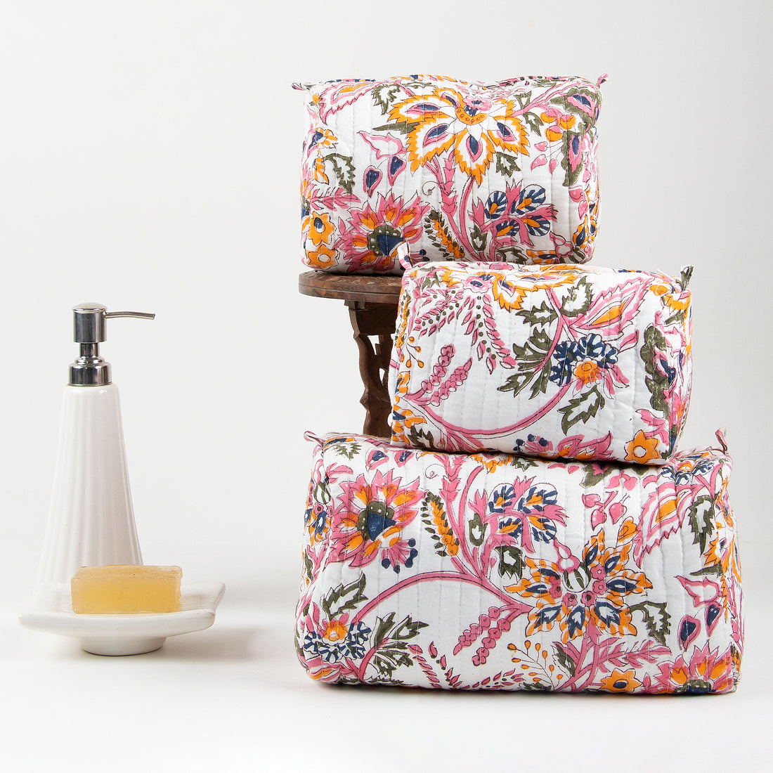 Cotton Set of 3 Travel Toiletry Bag with Pockets 