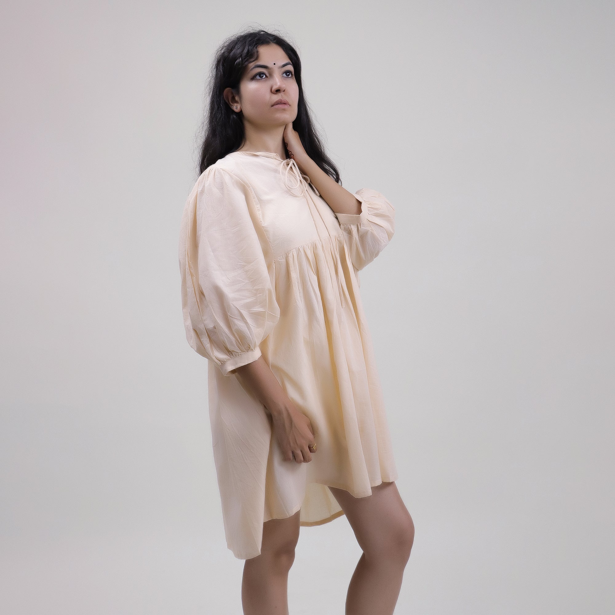 Cream Color Natural Dyed Midi Dress For Women