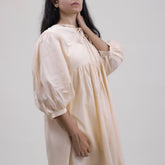 Cream Color Natural Dyed Midi Dress For Women