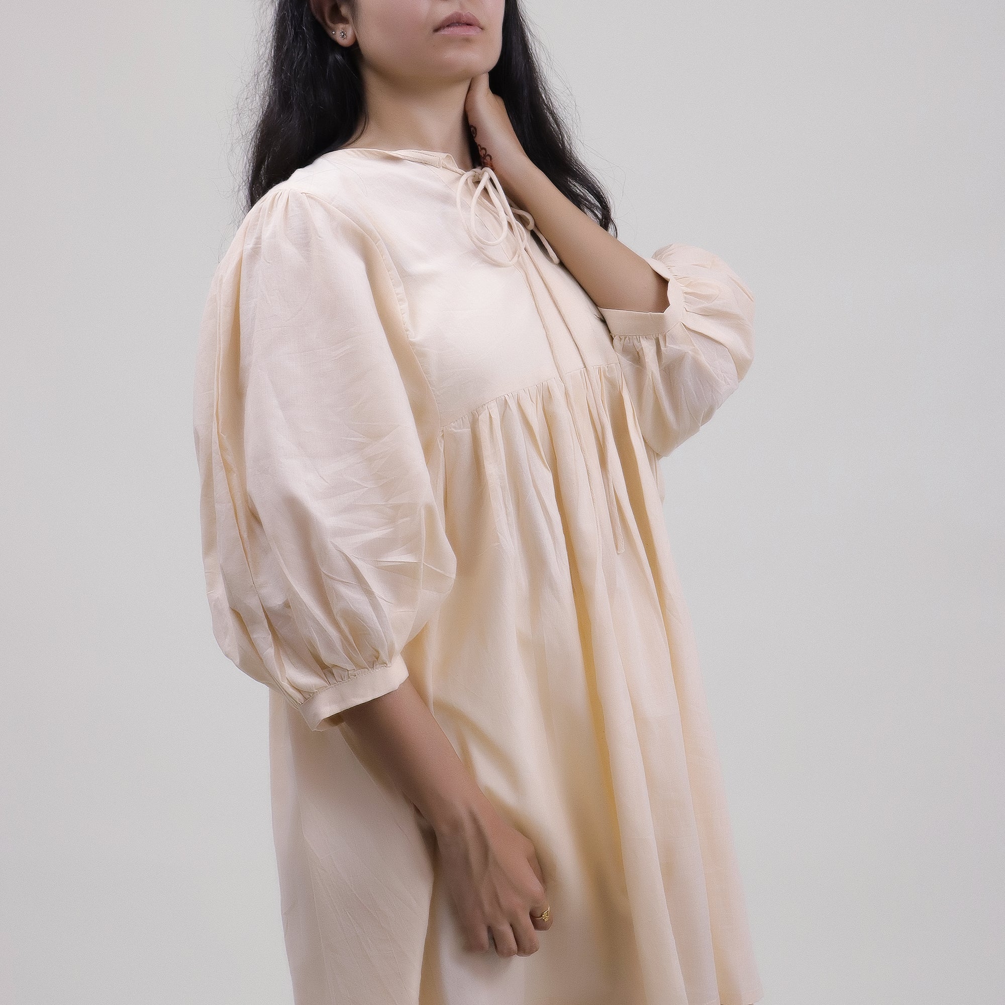 Cream Color Natural Dyed Midi Dress For Women