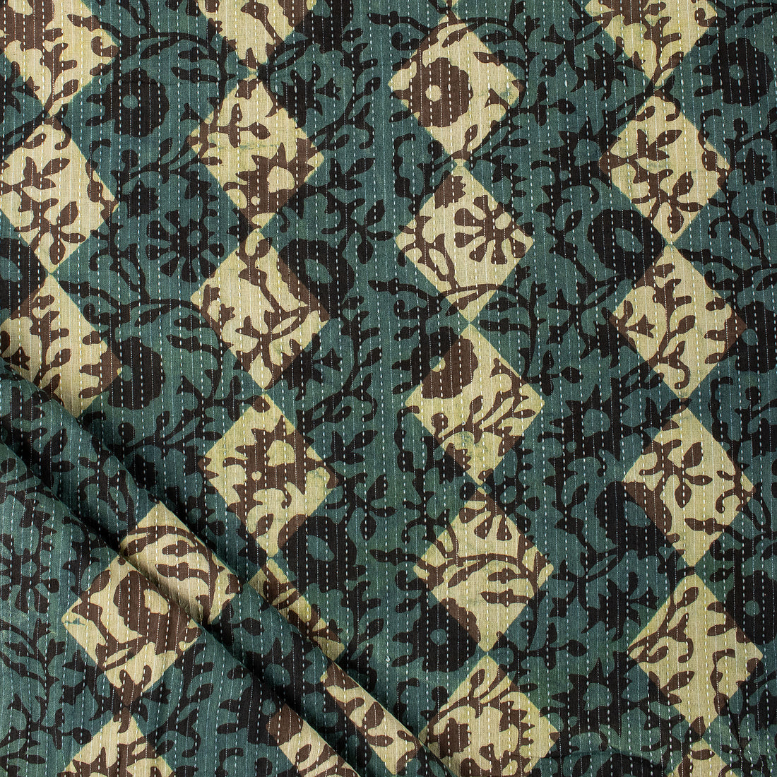 Dabu Block Printed Cotton Kantha Fabric By the Yard