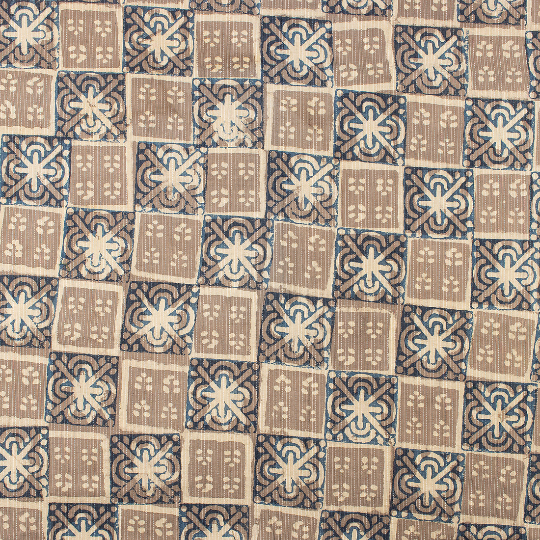 Dabu Brown Floral Hand Block Cotton Kantha Fabric