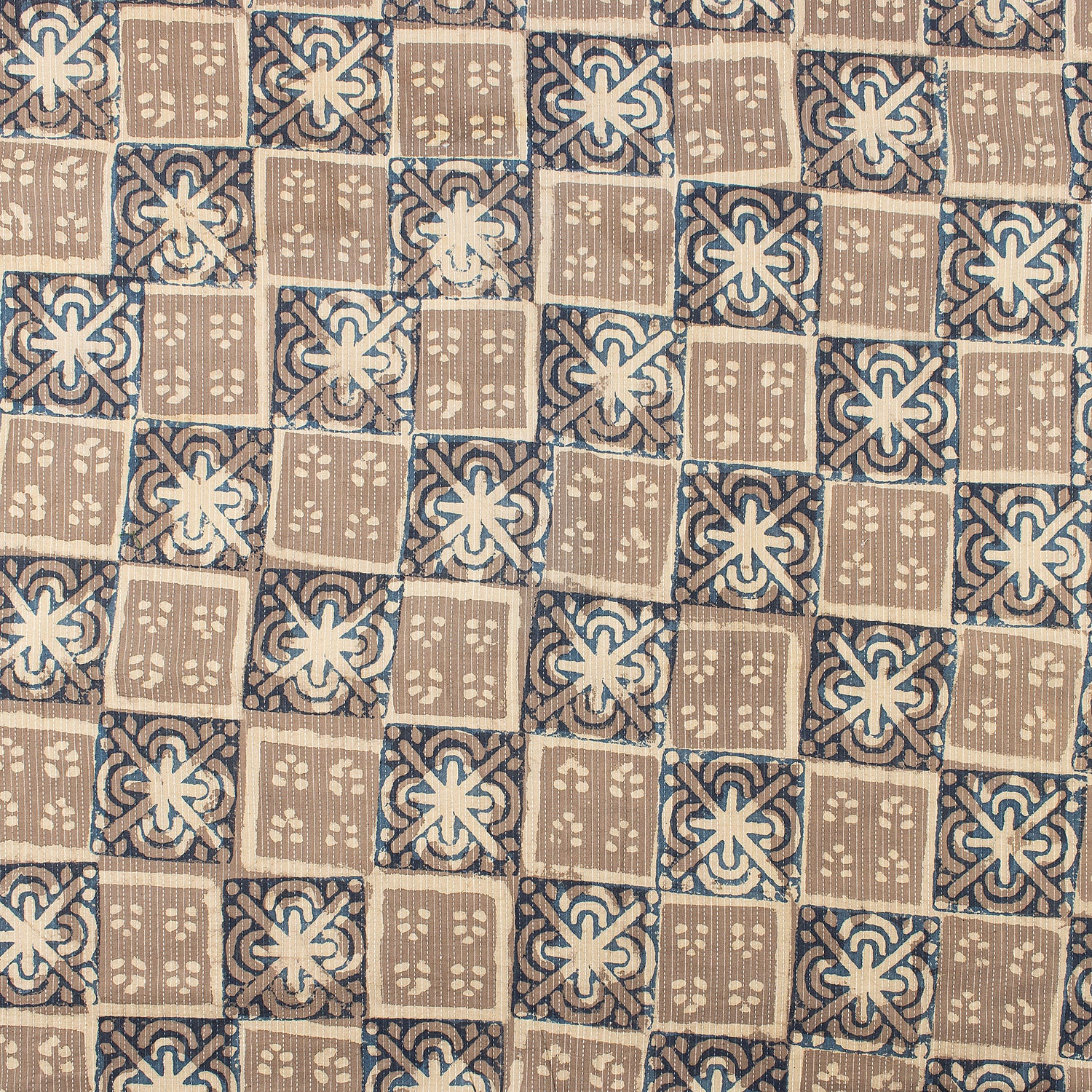 Dabu Brown Floral Hand Block Cotton Kantha Fabric