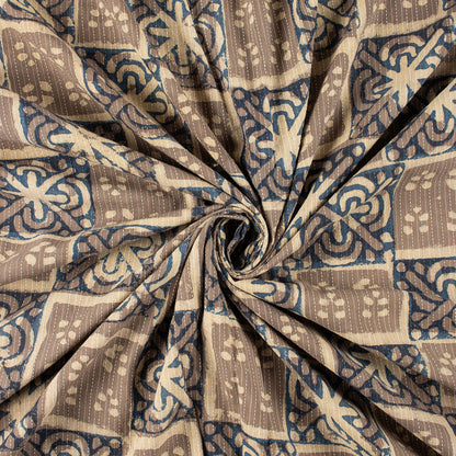 Dabu Brown Floral Hand Block Cotton Kantha Fabric