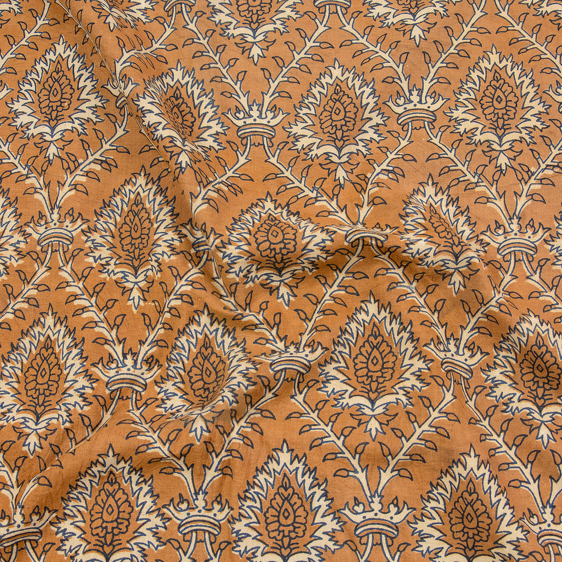 Dabu Brown Floral Hand Block Print Cotton Fabric