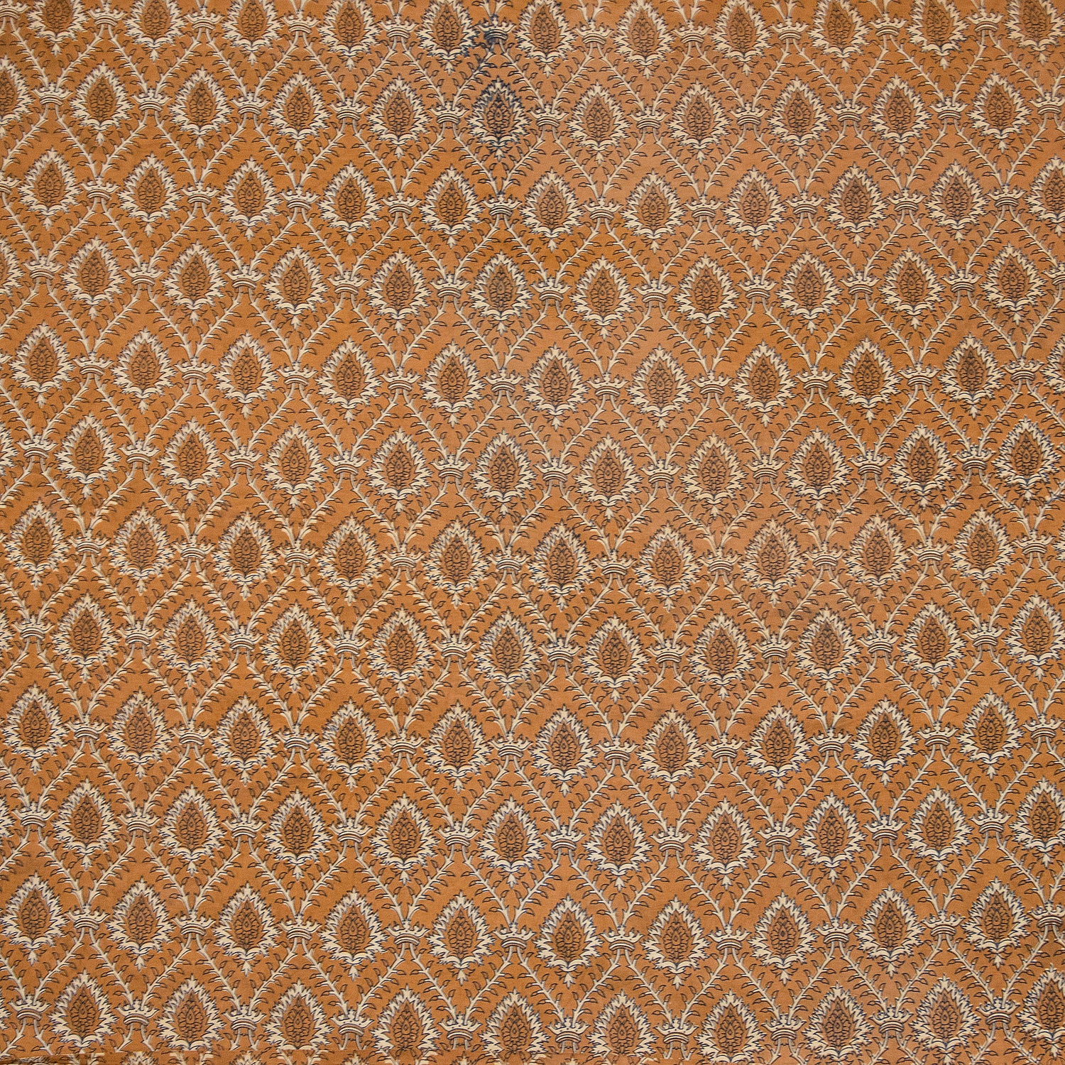 Dabu Brown Floral Hand Block Print Cotton Fabric